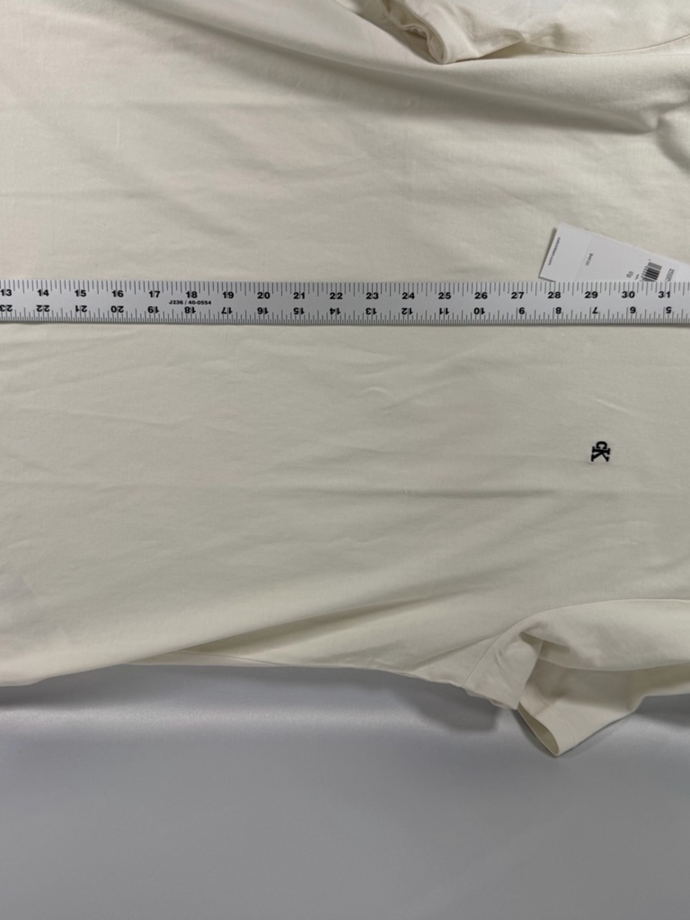 Calvin Klein Cream Short-Sleeve Logo Tee with Striped Collar - Picture 6 of 6
